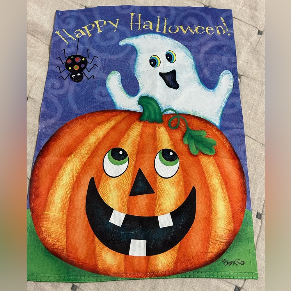 Happy Halloween garden flag ghost spider jack o lantern pumpkin